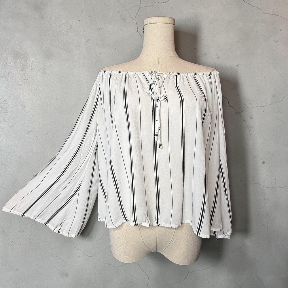 Faithfull the Brand Off the Shoulder Striped Flare Sleeve Top‎ Resort Wear Boho
